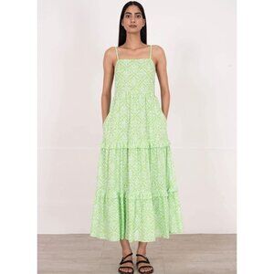 BANJANAN Hazel Tile Print Midi Dress Green Womens Size Small